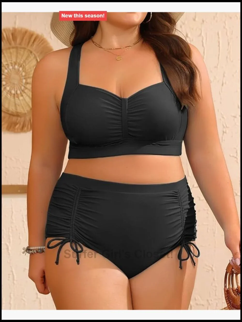 Plus Size High Waisted Bikini Set Tummy Control Ruched Bottom Two Piece Swimwear